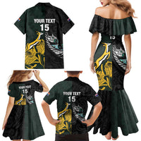 New Zealand and South Africa Rugby Custom Family Matching Mermaid Dress and Hawaiian Shirt Silver Fern With Springboks LT15 - Polynesian Pride