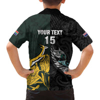 New Zealand and South Africa Rugby Custom Family Matching Off The Shoulder Long Sleeve Dress and Hawaiian Shirt Silver Fern With Springboks