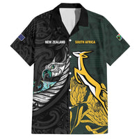 New Zealand and South Africa Rugby Custom Family Matching Off Shoulder Maxi Dress and Hawaiian Shirt Silver Fern With Springboks LT15 Dad's Shirt - Short Sleeve Black - Polynesian Pride