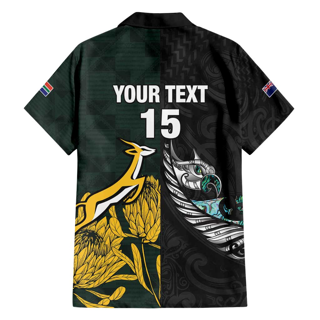 New Zealand and South Africa Rugby Custom Family Matching Off Shoulder Short Dress and Hawaiian Shirt Silver Fern With Springboks