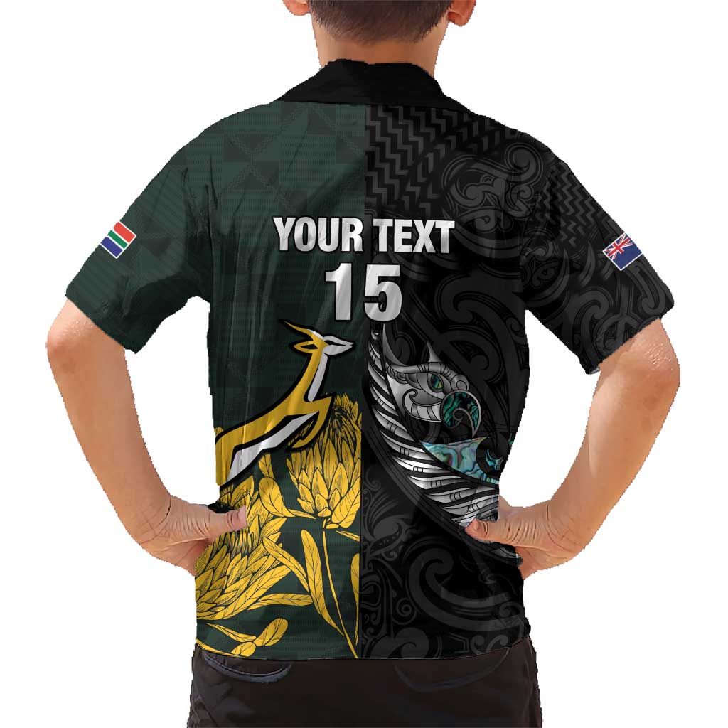 New Zealand and South Africa Rugby Custom Family Matching Short Sleeve Bodycon Dress and Hawaiian Shirt Silver Fern With Springboks