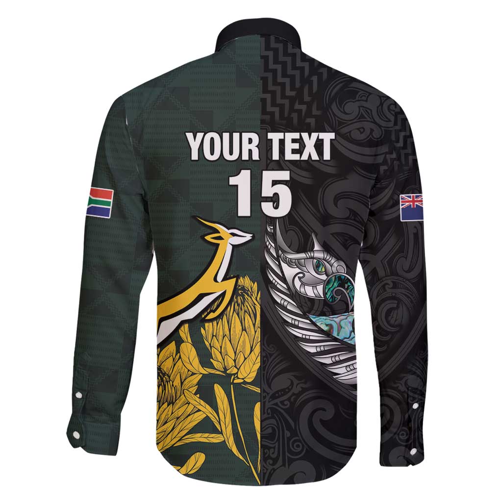 New Zealand and South Africa Rugby Custom Family Matching Summer Maxi Dress and Hawaiian Shirt Silver Fern With Springboks LT15 - Polynesian Pride