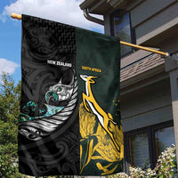 New Zealand and South Africa Rugby Garden Flag Silver Fern With Springboks LT15 - Polynesian Pride