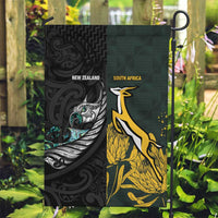 New Zealand and South Africa Rugby Garden Flag Silver Fern With Springboks LT15 Garden Flag Black - Polynesian Pride