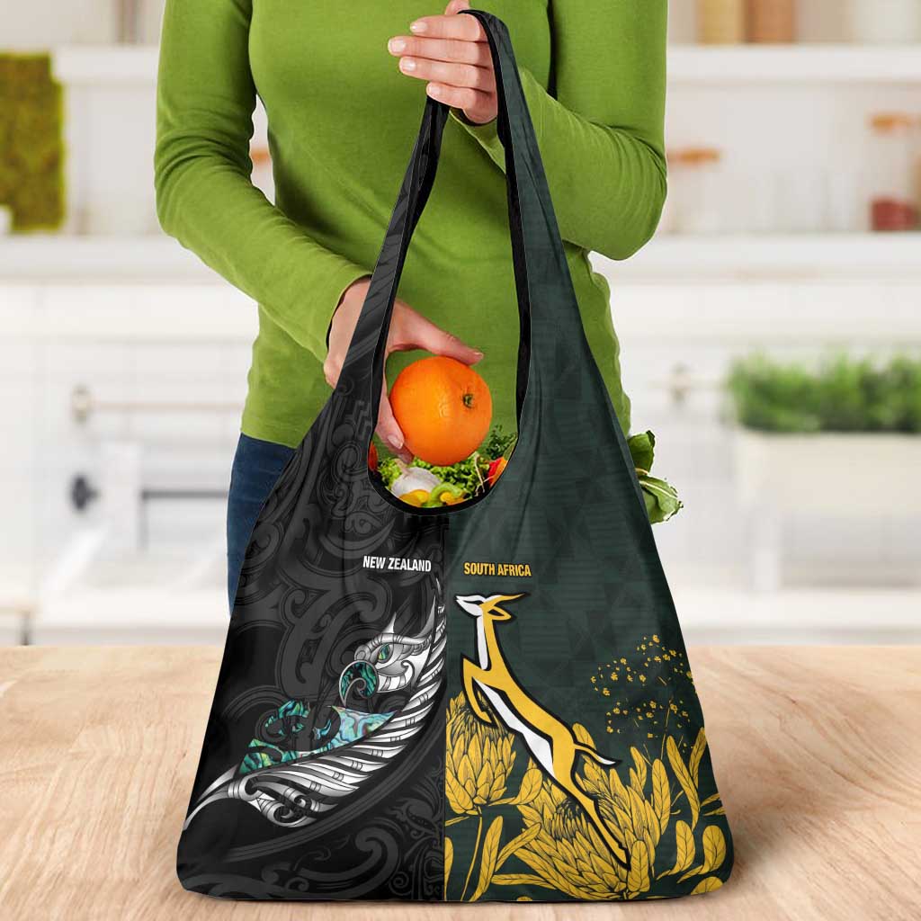 New Zealand and South Africa Rugby Grocery Bag Silver Fern With Springboks LT15 - Polynesian Pride