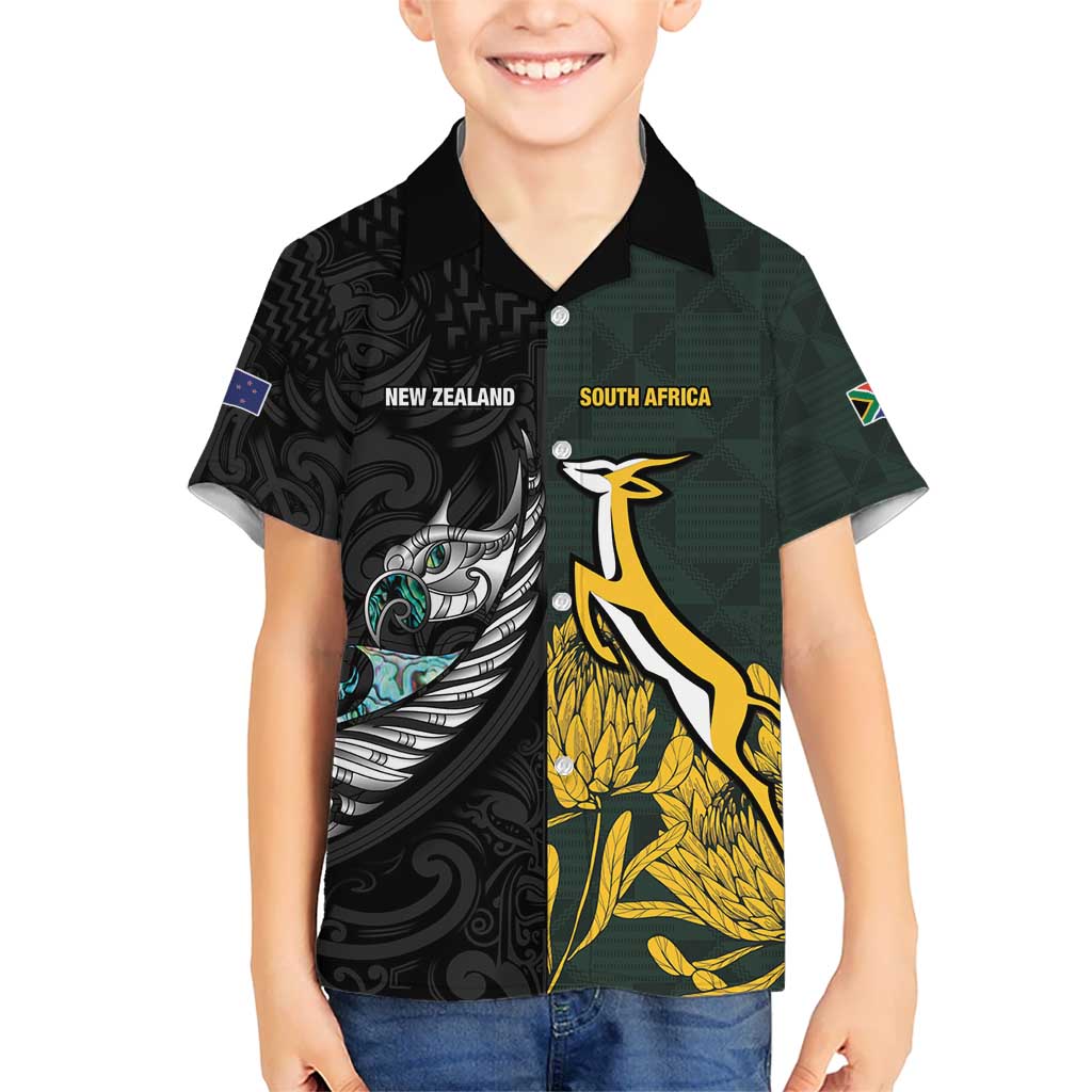 New Zealand and South Africa Rugby Custom Hawaiian Shirt Silver Fern With Springboks LT15 - Polynesian Pride