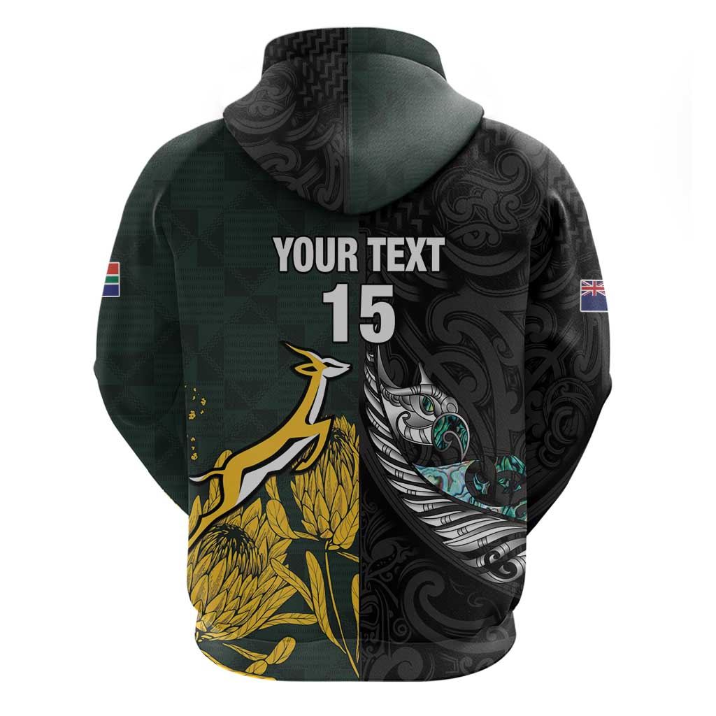 New Zealand and South Africa Rugby Custom Hoodie Silver Fern With Springboks LT15 - Polynesian Pride