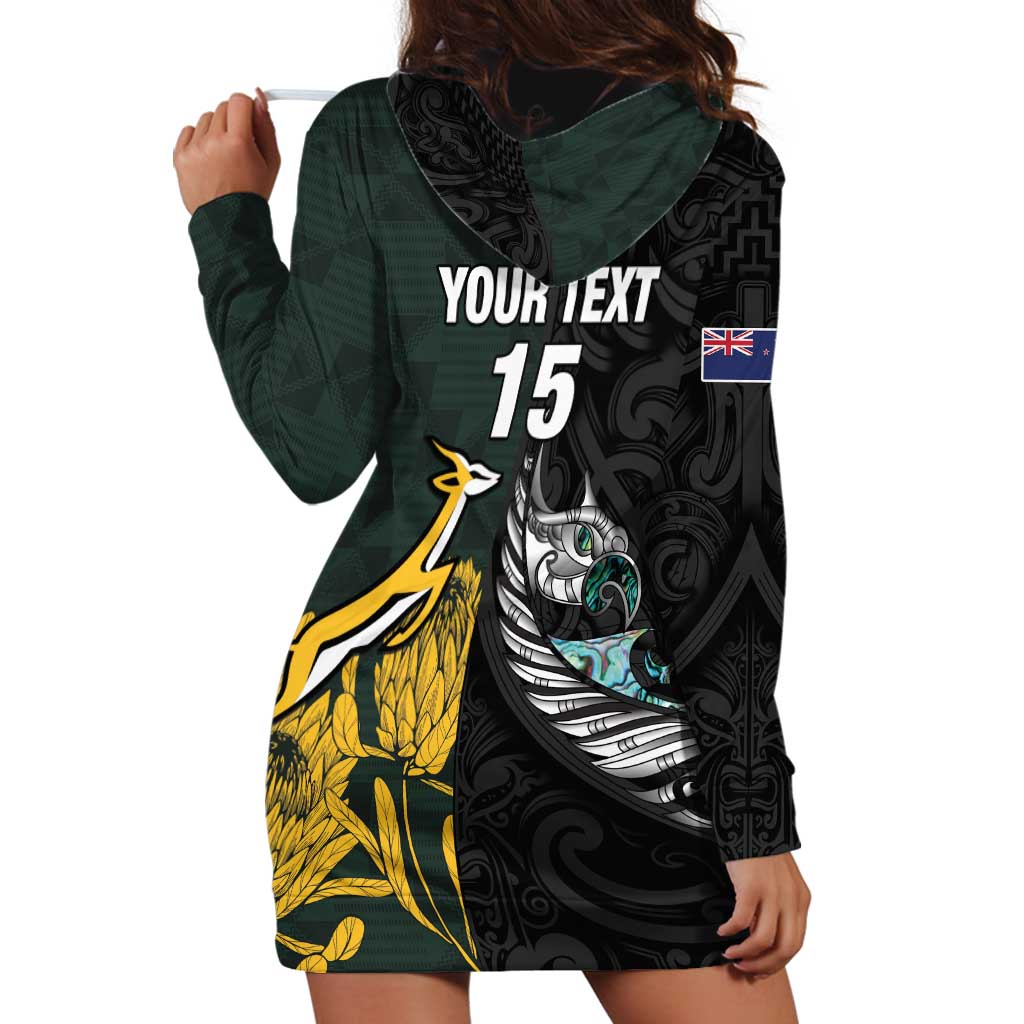 New Zealand and South Africa Rugby Custom Hoodie Dress Silver Fern With Springboks LT15 - Polynesian Pride