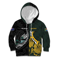 New Zealand and South Africa Rugby Custom Kid Hoodie Silver Fern With Springboks LT15 Hoodie Black - Polynesian Pride