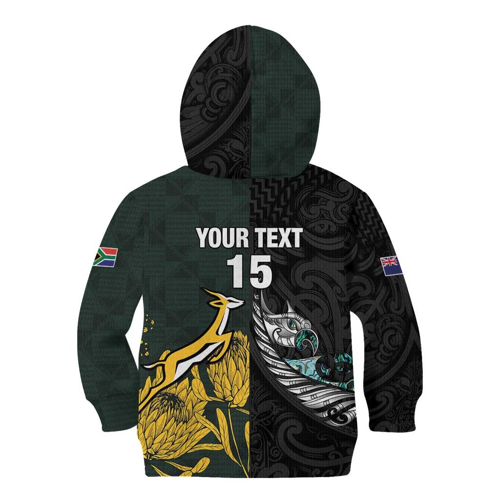 New Zealand and South Africa Rugby Custom Kid Hoodie Silver Fern With Springboks LT15 - Polynesian Pride