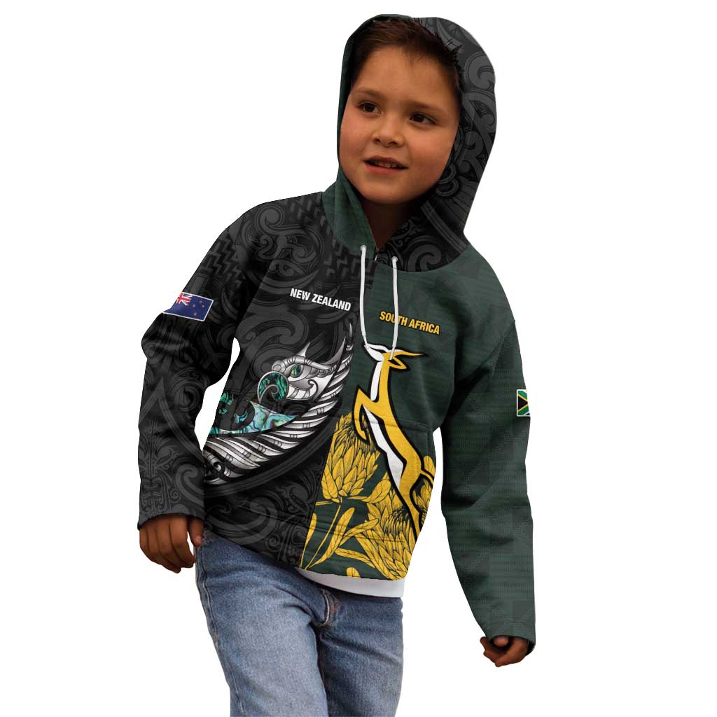 New Zealand and South Africa Rugby Custom Kid Hoodie Silver Fern With Springboks LT15 - Polynesian Pride