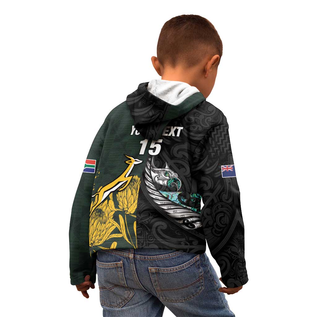 New Zealand and South Africa Rugby Custom Kid Hoodie Silver Fern With Springboks LT15 - Polynesian Pride