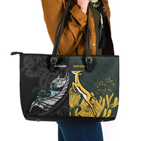 New Zealand and South Africa Rugby Leather Tote Bag Silver Fern With Springboks LT15 - Polynesian Pride