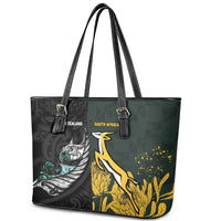 New Zealand and South Africa Rugby Leather Tote Bag Silver Fern With Springboks LT15 - Polynesian Pride