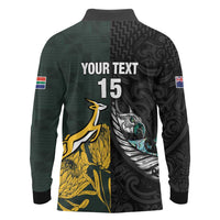 New Zealand and South Africa Rugby Custom Long Sleeve Polo Shirt Silver Fern With Springboks LT15 - Polynesian Pride