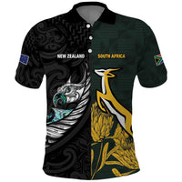 New Zealand and South Africa Rugby Custom Polo Shirt Silver Fern With Springboks LT15 Black - Polynesian Pride