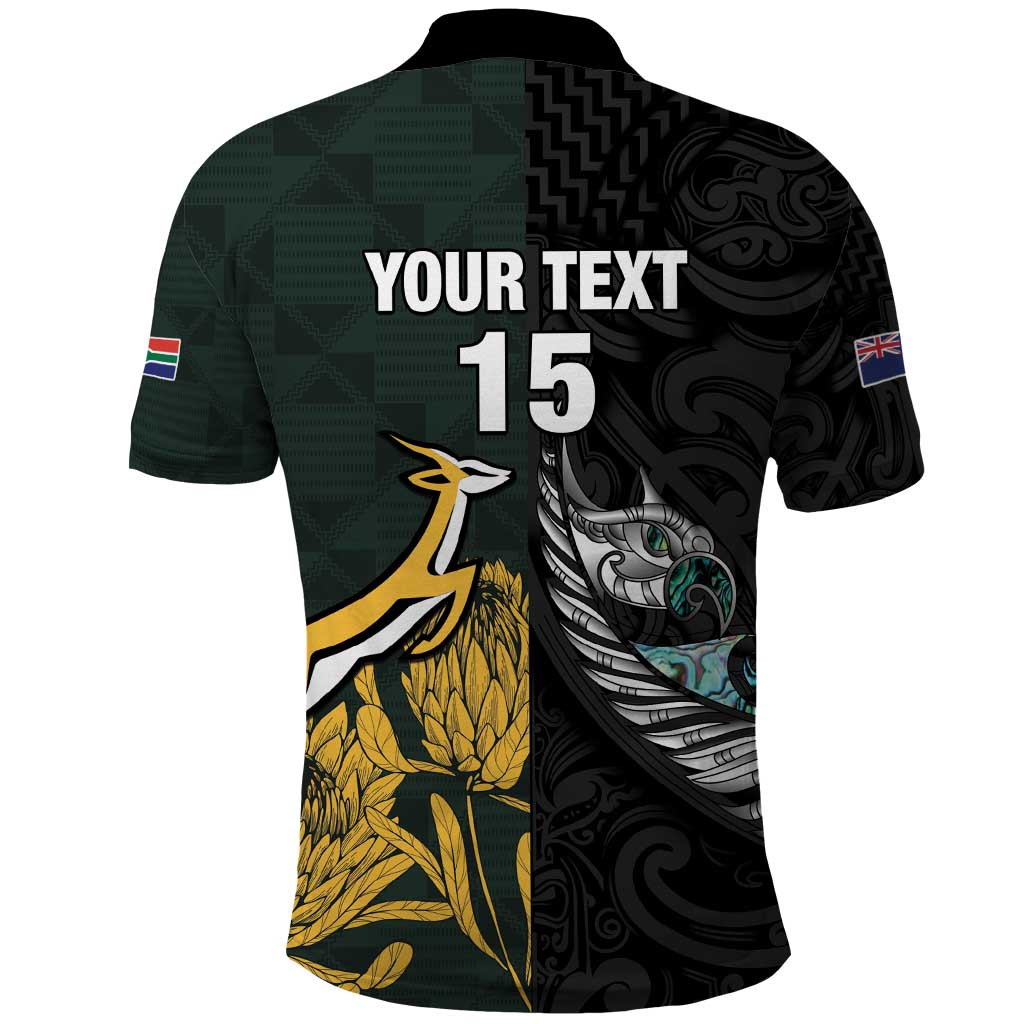New Zealand and South Africa Rugby Custom Polo Shirt Silver Fern With Springboks LT15 - Polynesian Pride