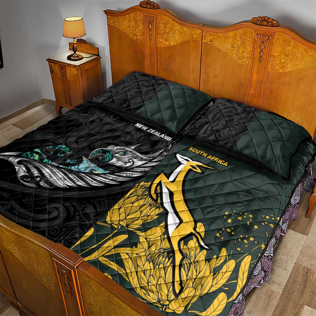New Zealand and South Africa Rugby Quilt Bed Set Silver Fern With Springboks LT15 - Polynesian Pride