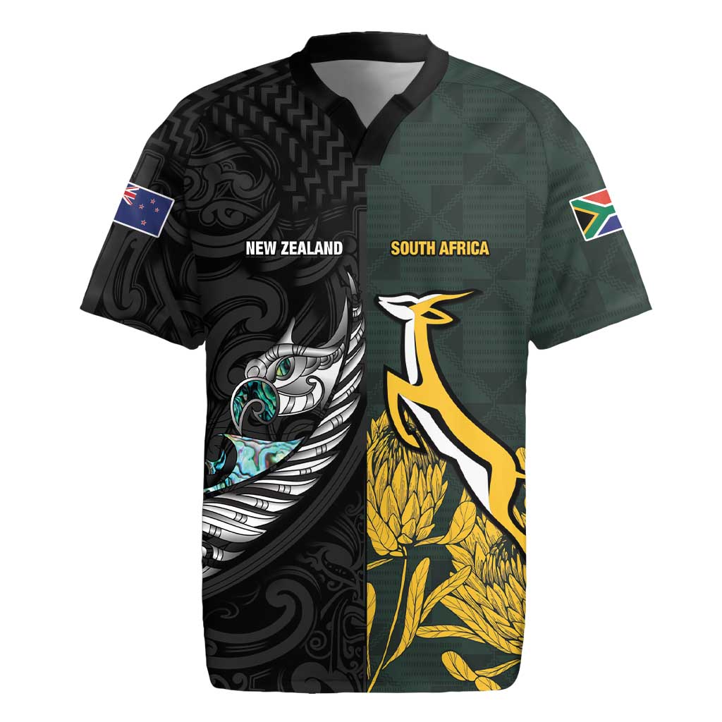 New Zealand and South Africa Rugby Custom Rugby Jersey Silver Fern With Springboks LT15 Black - Polynesian Pride