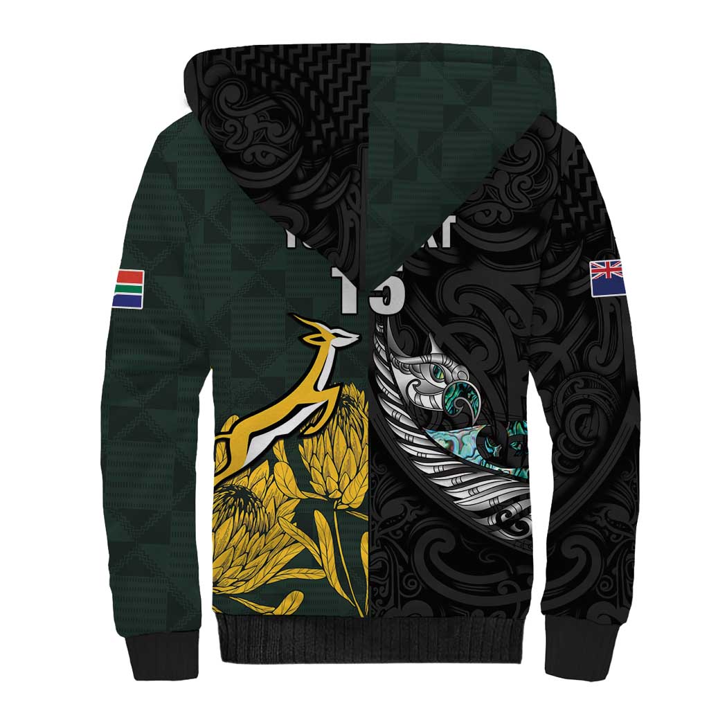 New Zealand and South Africa Rugby Custom Sherpa Hoodie Silver Fern With Springboks LT15 - Polynesian Pride