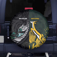 New Zealand and South Africa Rugby Spare Tire Cover Silver Fern With Springboks LT15 No hole Black - Polynesian Pride