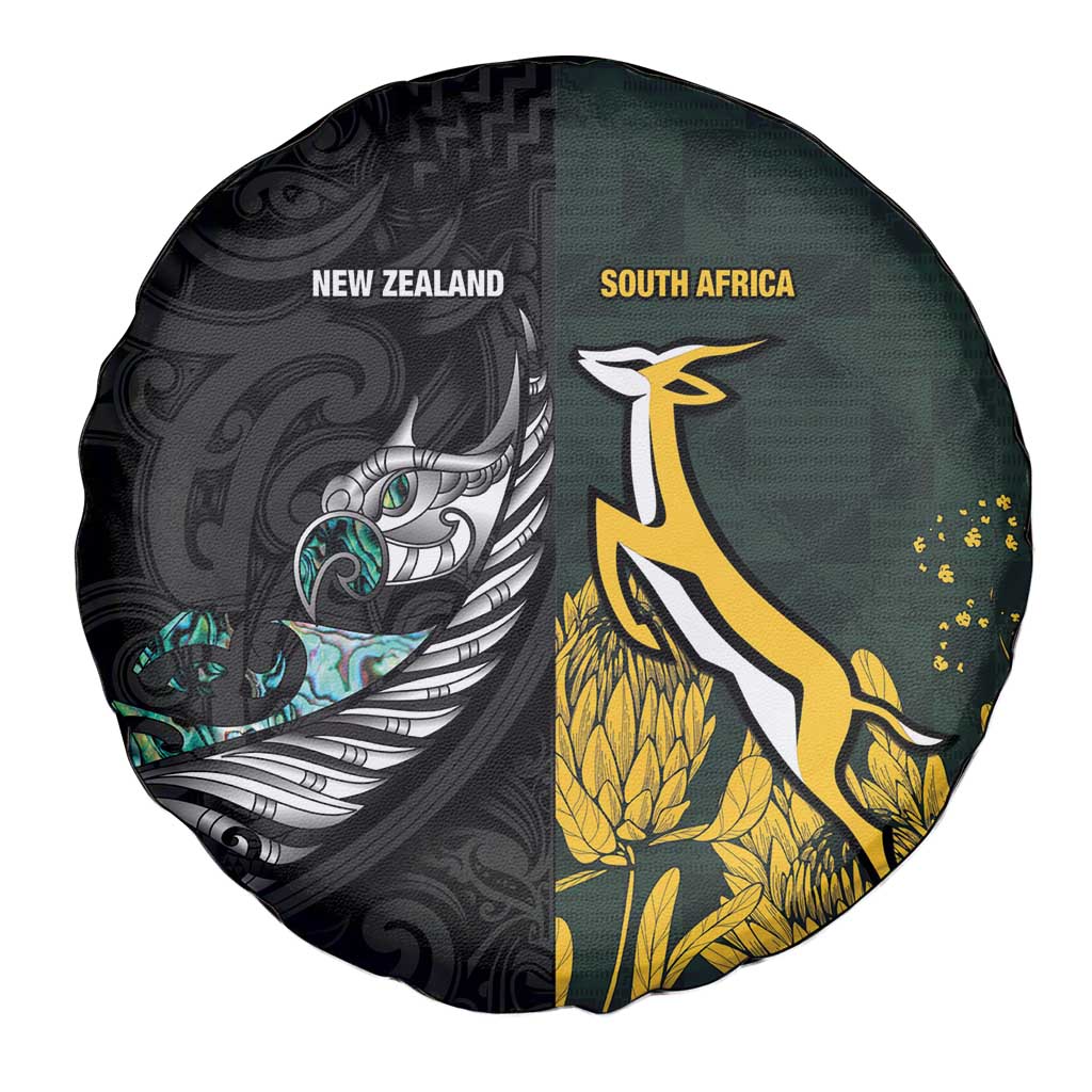 New Zealand and South Africa Rugby Spare Tire Cover Silver Fern With Springboks LT15 - Polynesian Pride