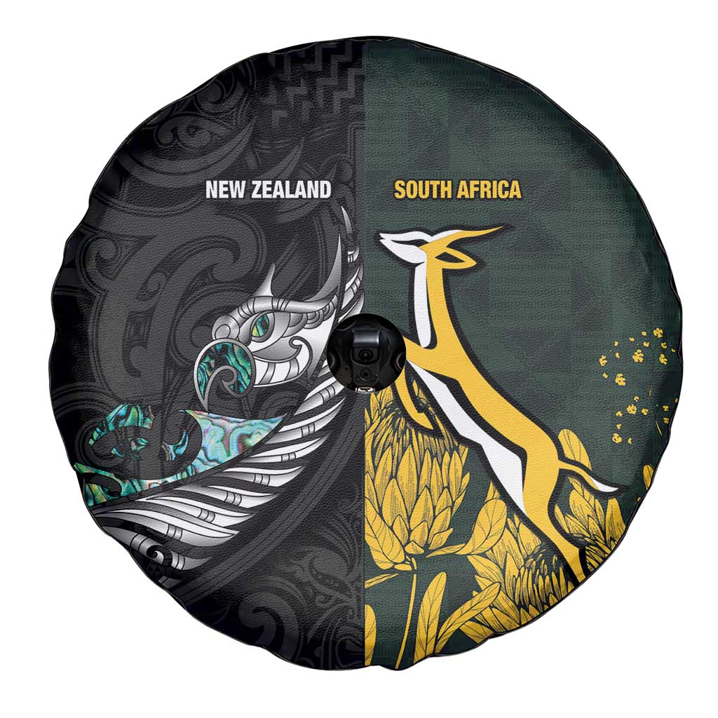 New Zealand and South Africa Rugby Spare Tire Cover Silver Fern With Springboks LT15 - Polynesian Pride
