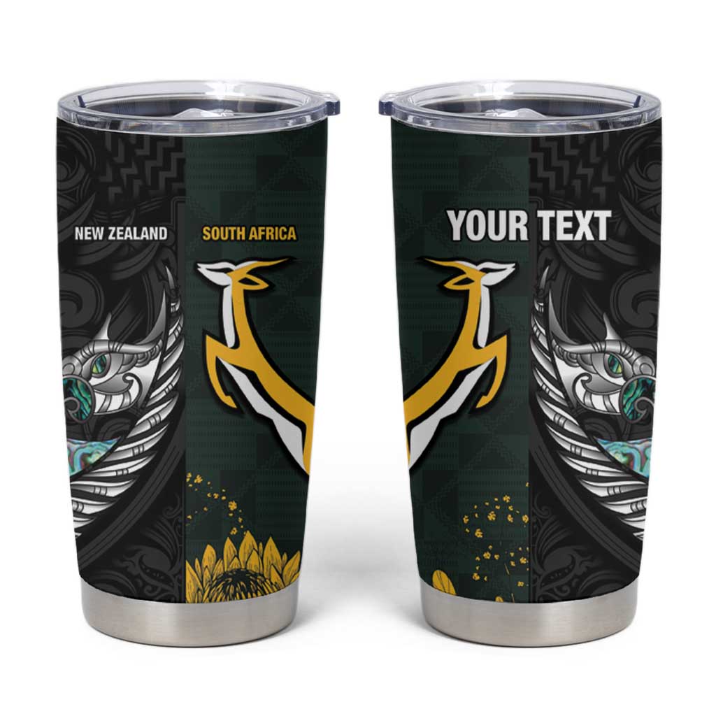 New Zealand and South Africa Rugby Custom Tumbler Cup Silver Fern With Springboks LT15 Black - Polynesian Pride