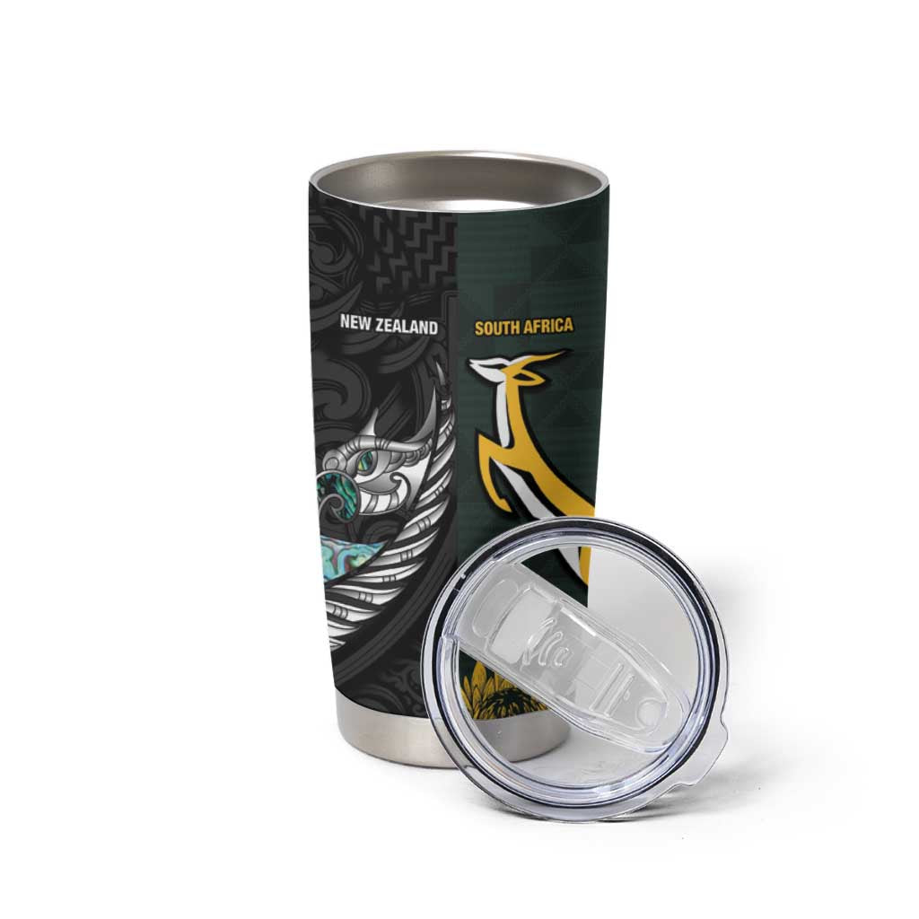 New Zealand and South Africa Rugby Custom Tumbler Cup Silver Fern With Springboks LT15 - Polynesian Pride