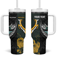New Zealand and South Africa Rugby Custom Tumbler With Handle Silver Fern With Springboks LT15 One Size: 40 oz Black - Polynesian Pride
