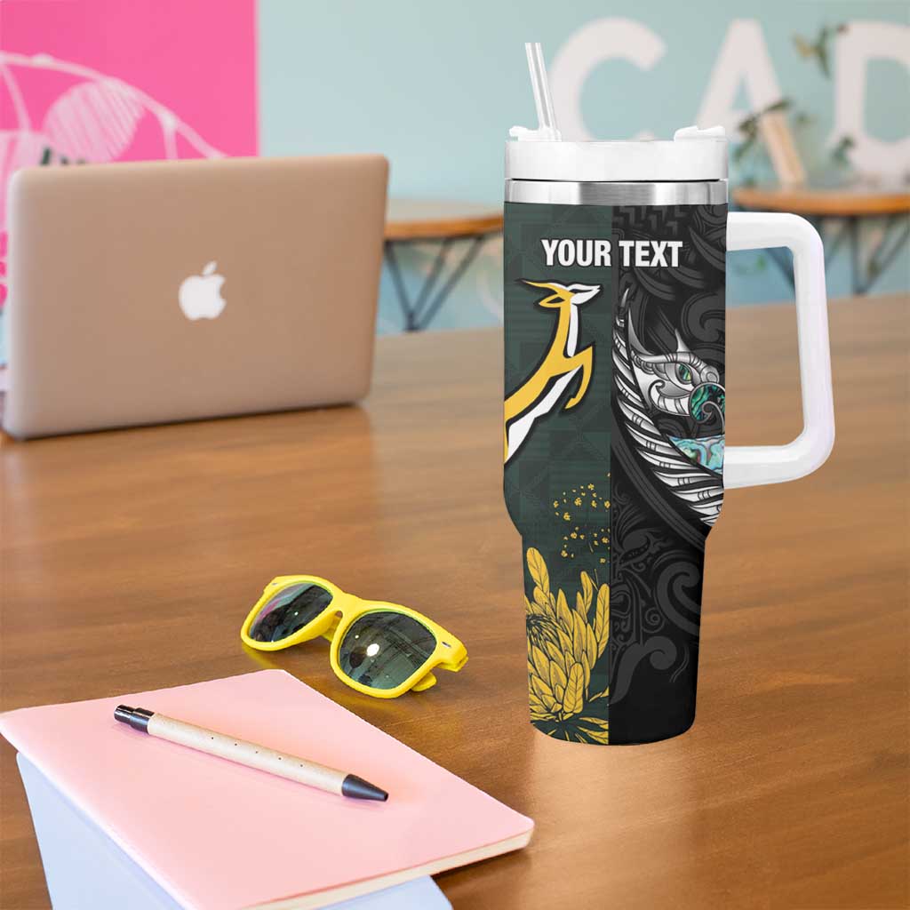 New Zealand and South Africa Rugby Custom Tumbler With Handle Silver Fern With Springboks LT15 - Polynesian Pride