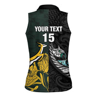 New Zealand and South Africa Rugby Custom Women Sleeveless Polo Shirt Silver Fern With Springboks LT15 - Polynesian Pride