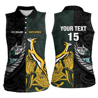 New Zealand and South Africa Rugby Custom Women Sleeveless Polo Shirt Silver Fern With Springboks LT15 - Polynesian Pride