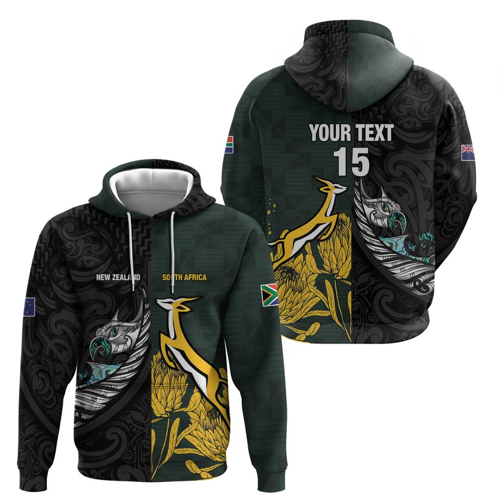 New Zealand and South Africa Rugby Custom Zip Hoodie Silver Fern With Springboks