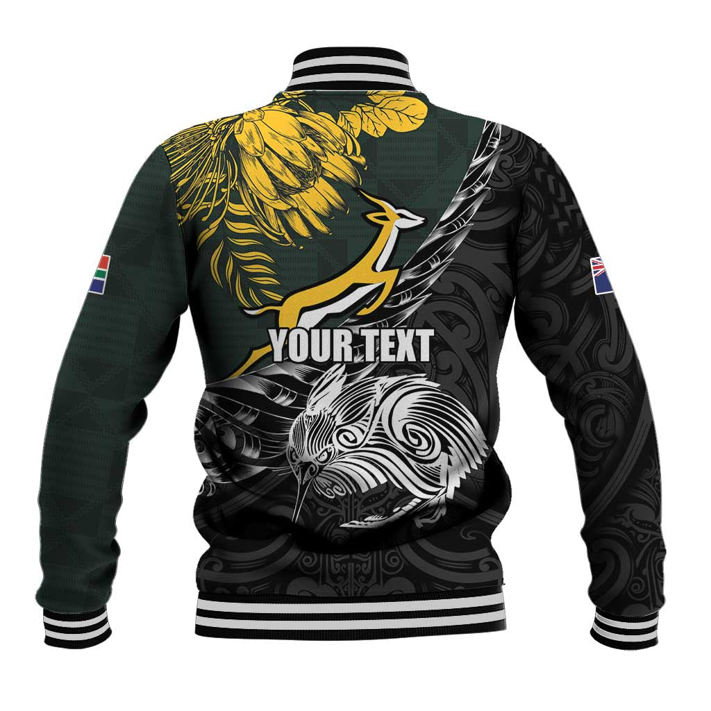New Zealand and South Africa Rugby Personalised Baseball Jacket Maori Kiwi With Springboks LT15 - Polynesian Pride