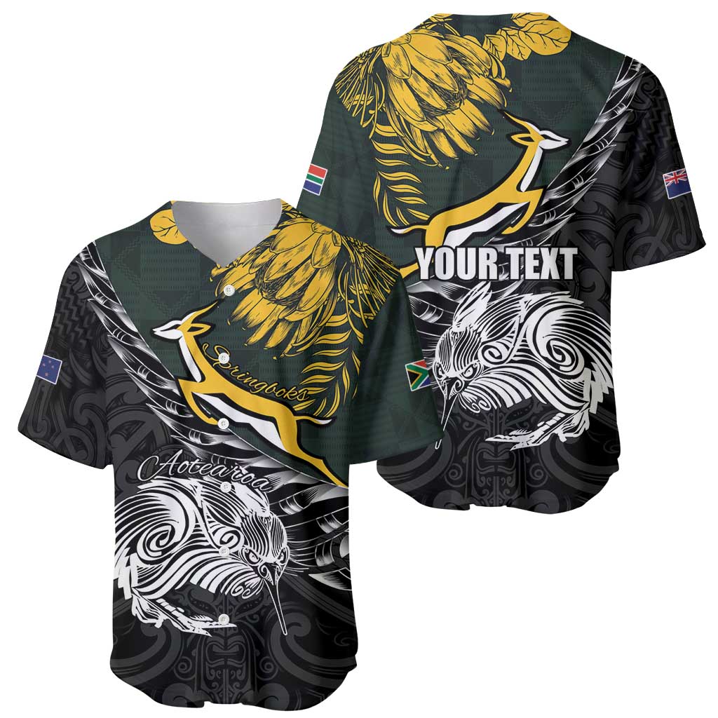 New Zealand and South Africa Rugby Personalised Baseball Jersey Maori Kiwi With Springboks LT15 - Polynesian Pride