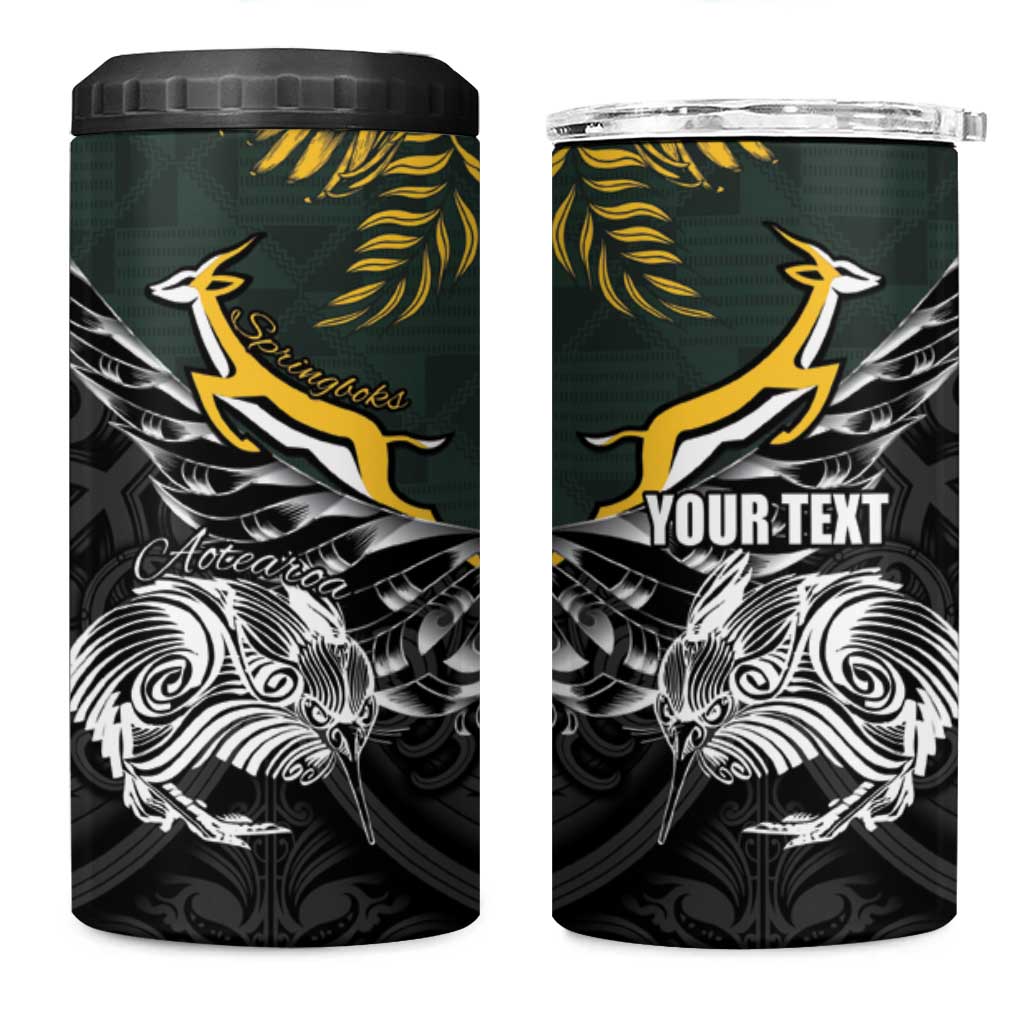 New Zealand and South Africa Rugby Personalised 4 in 1 Can Cooler Tumbler Maori Kiwi With Springboks LT15 One Size: 16 oz Black - Polynesian Pride