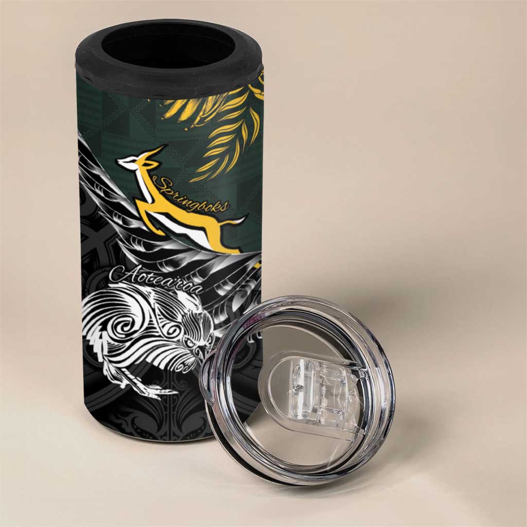 New Zealand and South Africa Rugby Personalised 4 in 1 Can Cooler Tumbler Maori Kiwi With Springboks LT15 - Polynesian Pride