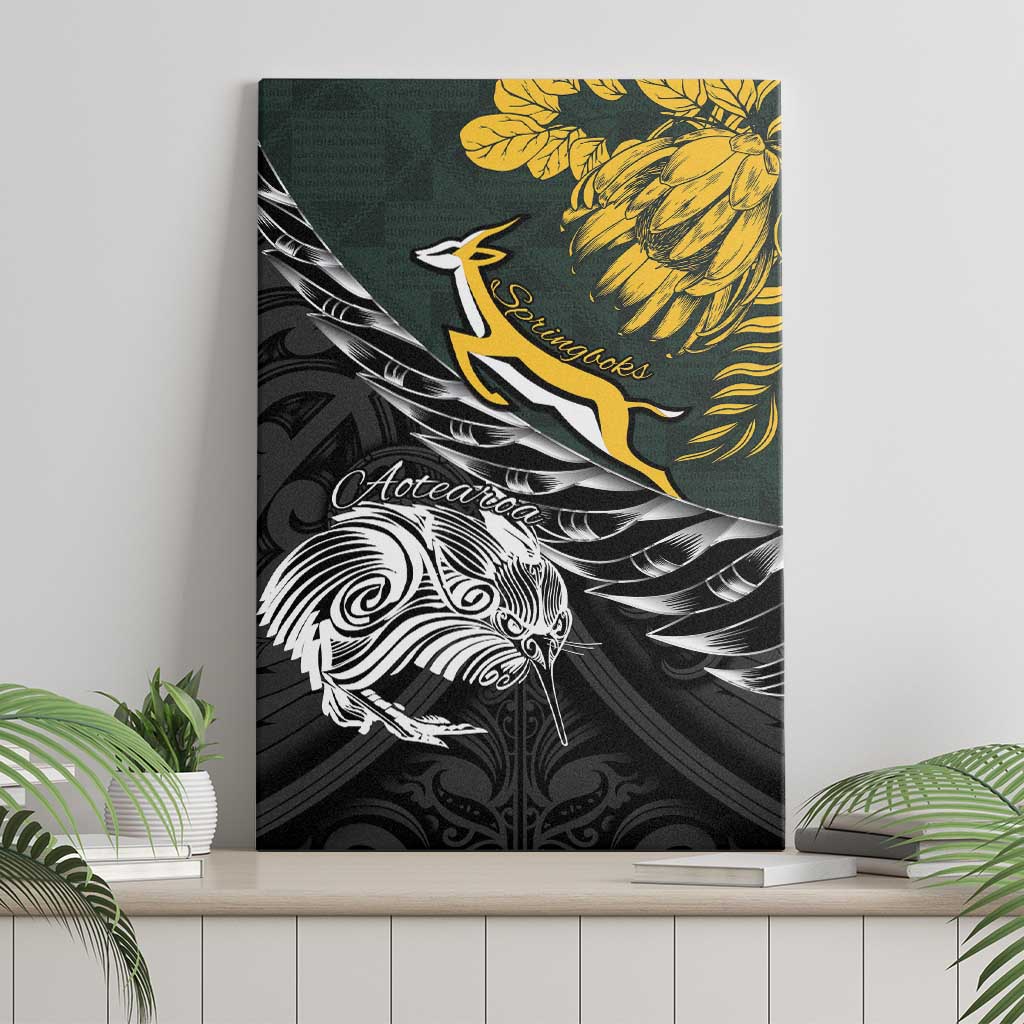 New Zealand and South Africa Rugby Canvas Wall Art Maori Kiwi With Springboks LT15 - Polynesian Pride