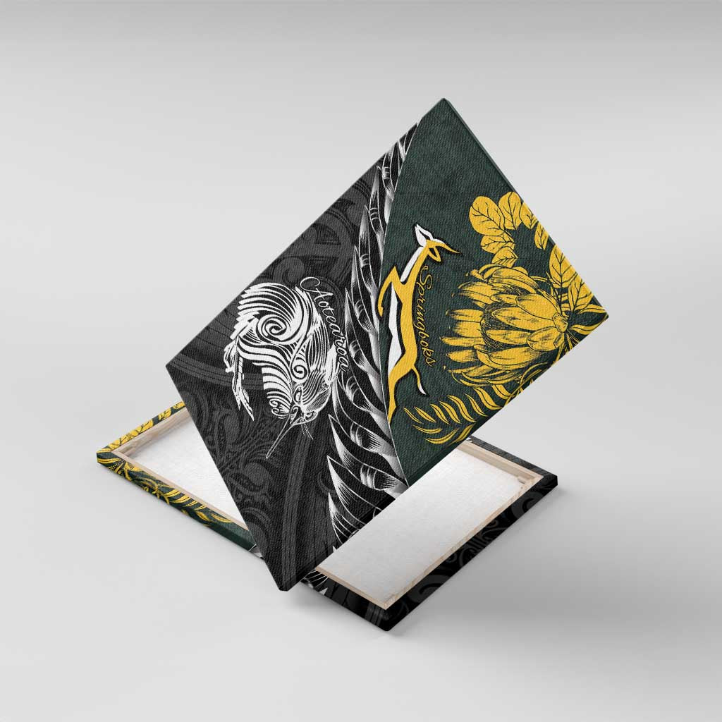 New Zealand and South Africa Rugby Canvas Wall Art Maori Kiwi With Springboks LT15 With Frame Black - Polynesian Pride