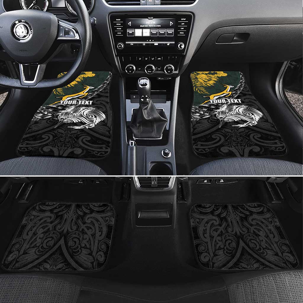 New Zealand and South Africa Rugby Car Mats Maori Kiwi With Springboks LT15 Set 4pcs Black - Polynesian Pride