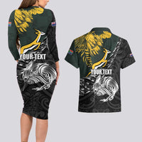 New Zealand and South Africa Rugby Personalised Couples Matching Long Sleeve Bodycon Dress and Hawaiian Shirt Maori Kiwi With Springboks LT15 - Polynesian Pride