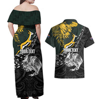 New Zealand and South Africa Rugby Personalised Couples Matching Off Shoulder Maxi Dress and Hawaiian Shirt Maori Kiwi With Springboks LT15 - Polynesian Pride