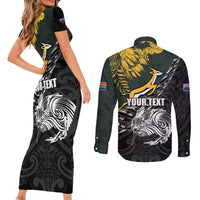 New Zealand and South Africa Rugby Personalised Couples Matching Short Sleeve Bodycon Dress and Long Sleeve Button Shirt Maori Kiwi With Springboks LT15 - Polynesian Pride