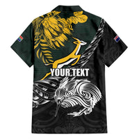 New Zealand and South Africa Rugby Personalised Family Matching Off The Shoulder Long Sleeve Dress and Hawaiian Shirt Maori Kiwi With Springboks LT15 - Polynesian Pride