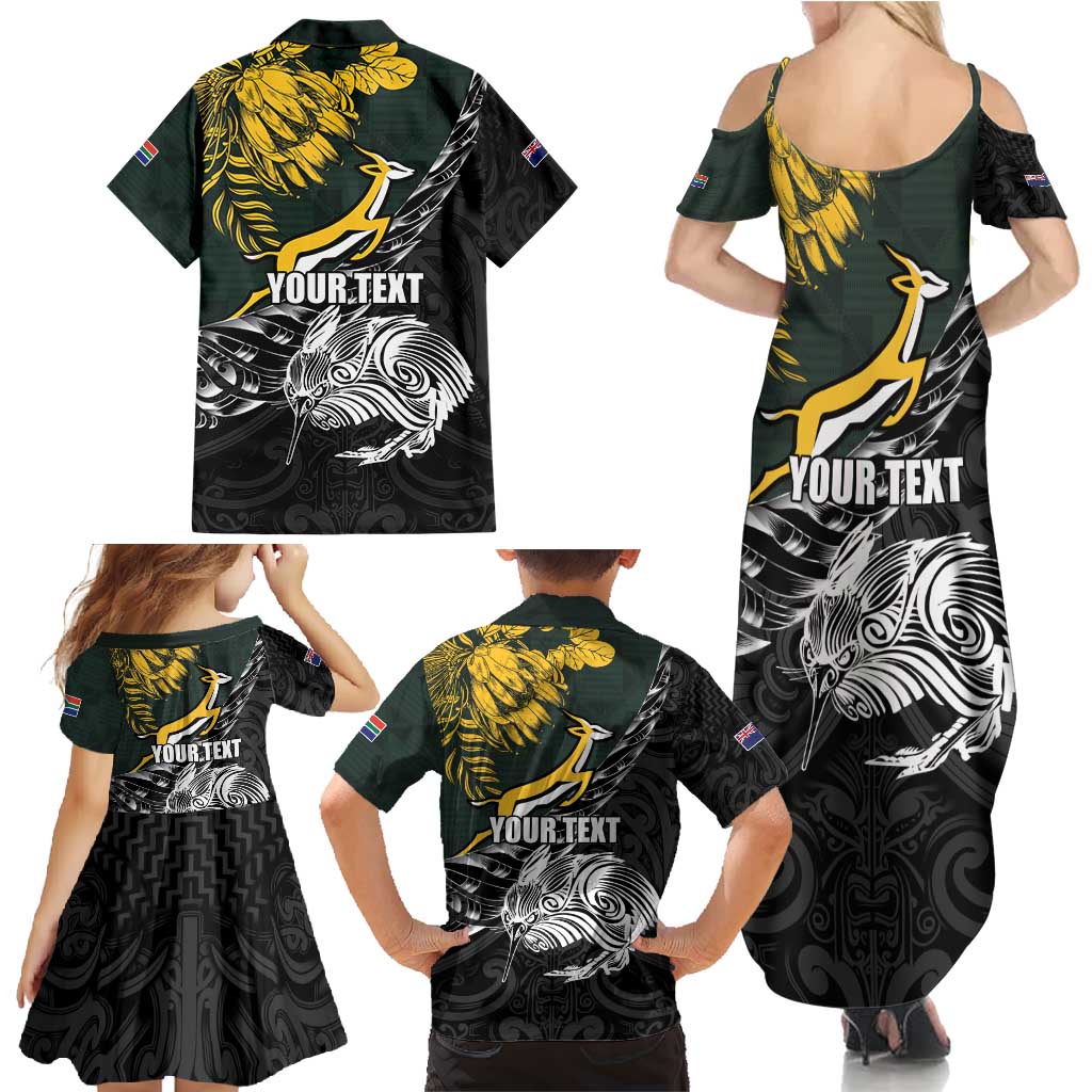 New Zealand and South Africa Rugby Personalised Family Matching Summer Maxi Dress and Hawaiian Shirt Maori Kiwi With Springboks LT15 - Polynesian Pride