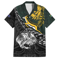 New Zealand and South Africa Rugby Personalised Family Matching Summer Maxi Dress and Hawaiian Shirt Maori Kiwi With Springboks LT15 Dad's Shirt - Short Sleeve Black - Polynesian Pride