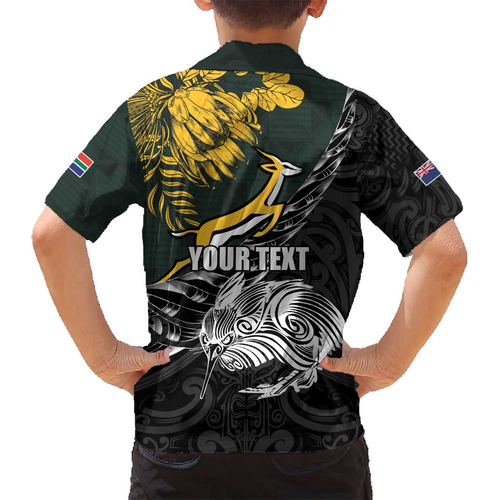 New Zealand and South Africa Rugby Personalised Family Matching Tank Maxi Dress and Hawaiian Shirt Maori Kiwi With Springboks LT15 - Polynesian Pride