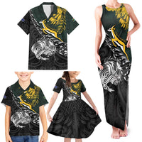 New Zealand and South Africa Rugby Personalised Family Matching Tank Maxi Dress and Hawaiian Shirt Maori Kiwi With Springboks LT15 - Polynesian Pride