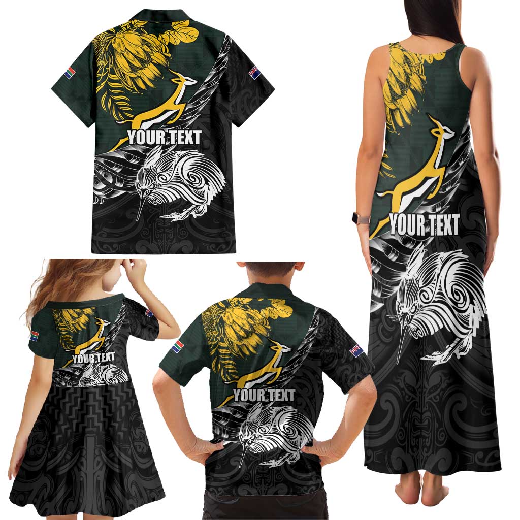 New Zealand and South Africa Rugby Personalised Family Matching Tank Maxi Dress and Hawaiian Shirt Maori Kiwi With Springboks LT15 - Polynesian Pride